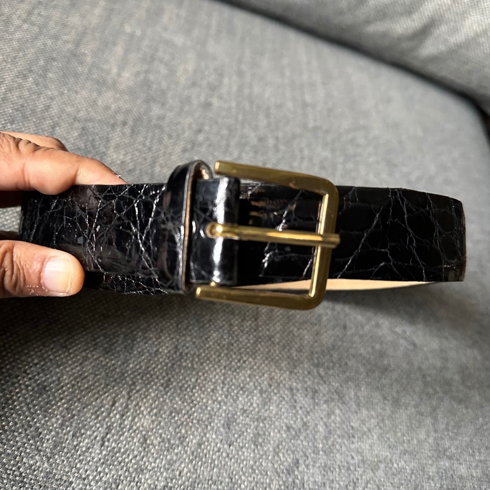 Genuine Crocodilian Leather Belt Black Solid Brass Italy Buckle 90/36
